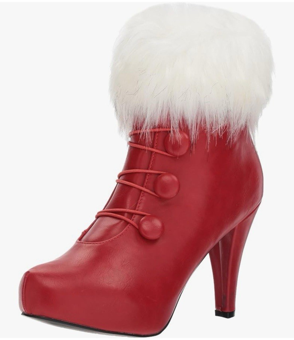 Ellie Claus Red Faux Fur Festive Ankle Booties 8 Stiletto Heel Costume NWOT